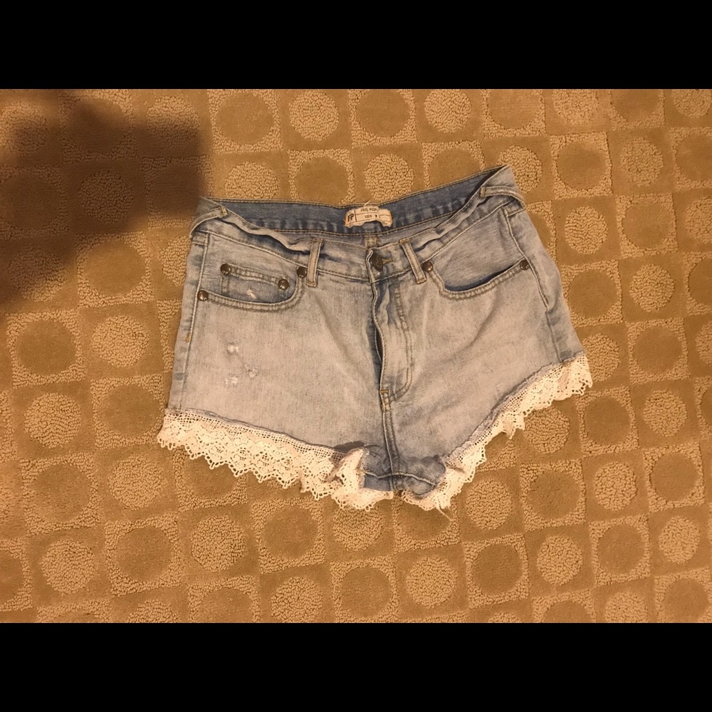 Free People distressed lace edge jean shorts